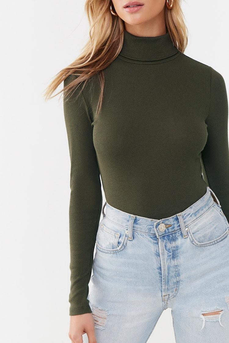 Forever 21 Cotton Ribbed Turtleneck Top ...