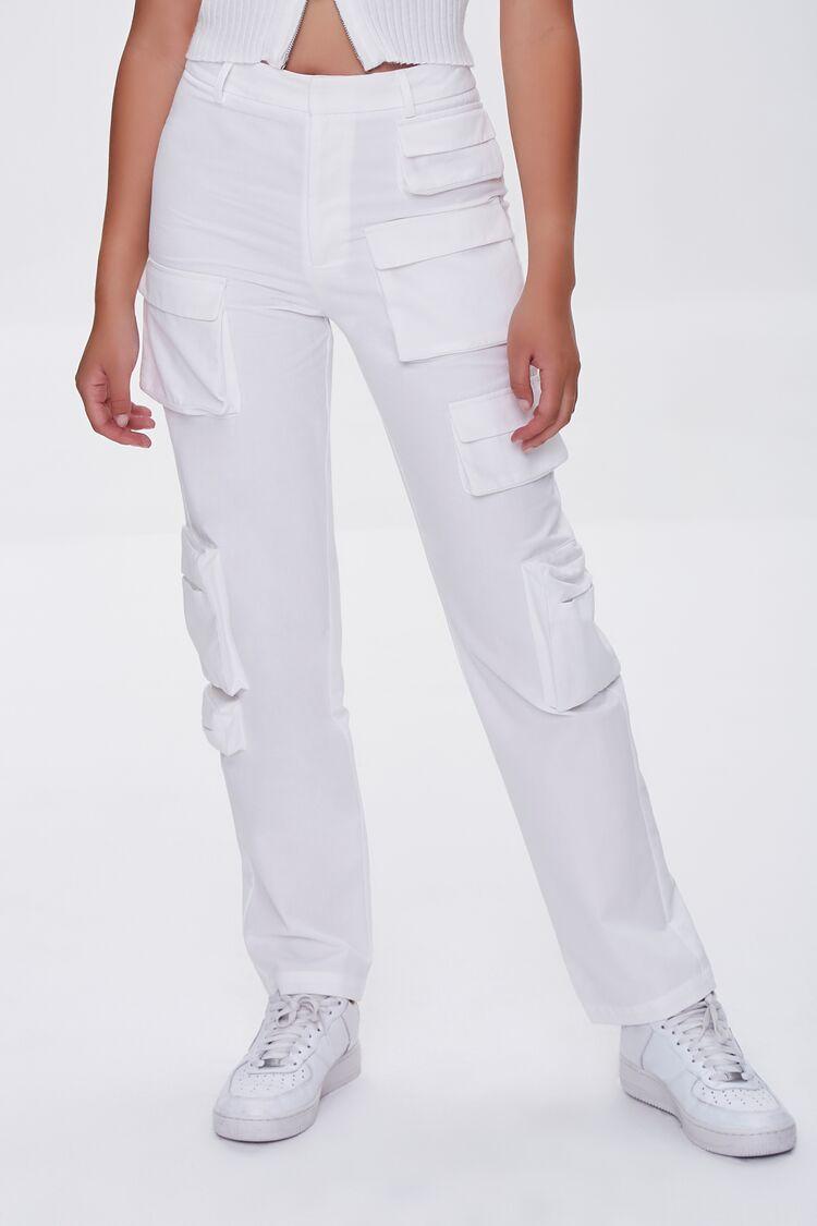 Women High-rise Cargo Pants in White 