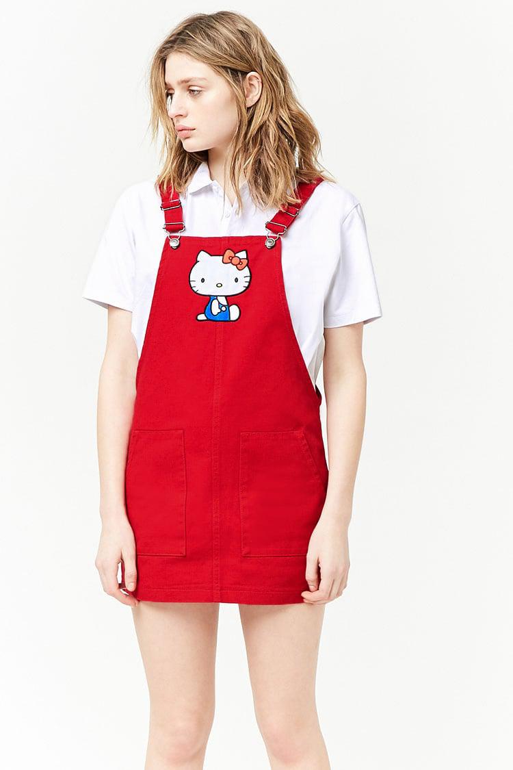 Denim Hello Kitty Overall Dress in Red 