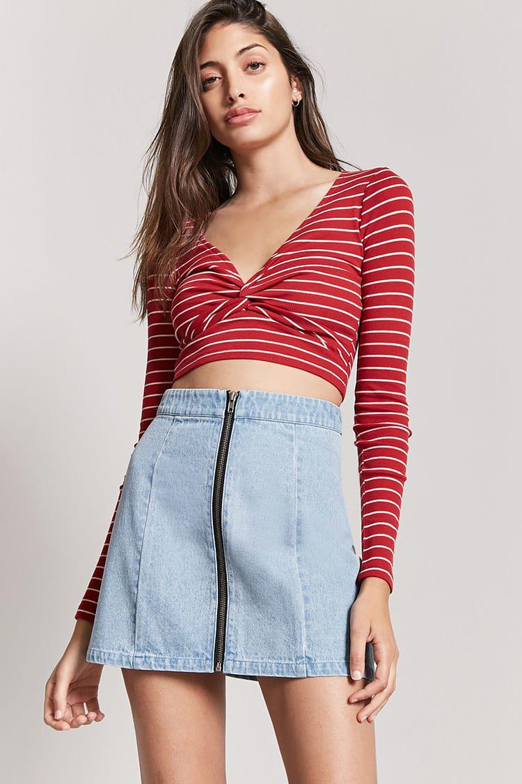 forever 21 zip front denim skirt