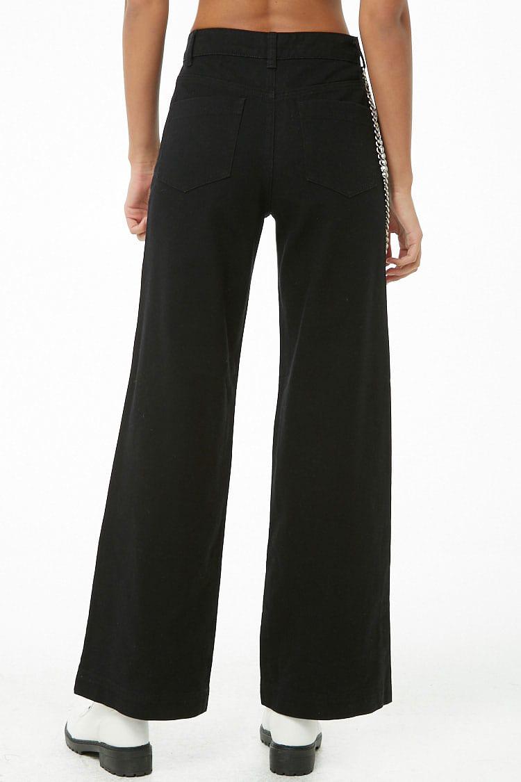 Forever 21 Denim Wallet Chain Wideleg Jeans , Black Lyst