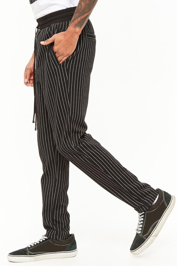 Forever 21 Synthetic Pinstripe Drawstring Sweatpants in Black/White ...