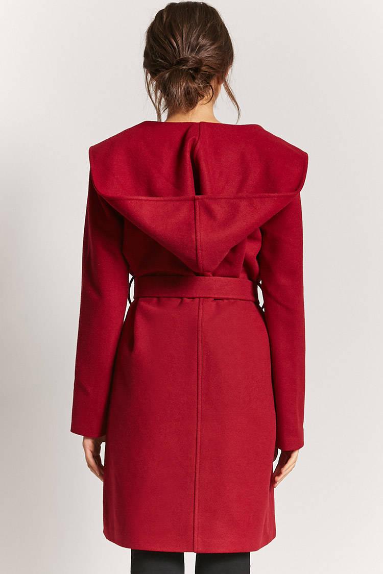 Forever 21 Synthetic Hooded Wrap Coat in Burgundy (Red) - Lyst