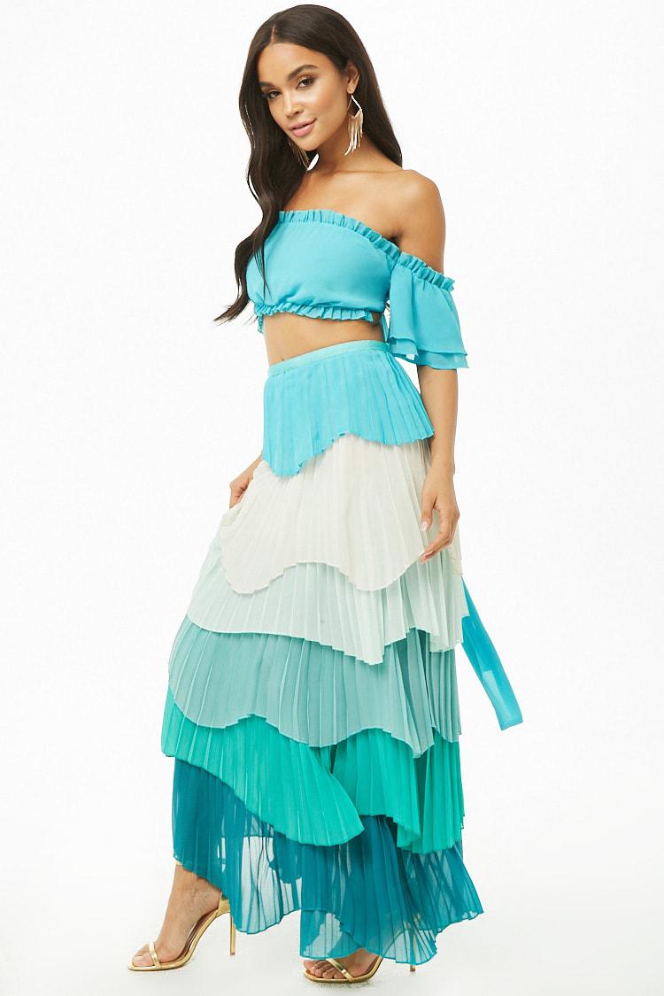 pleated long ruffle skirt