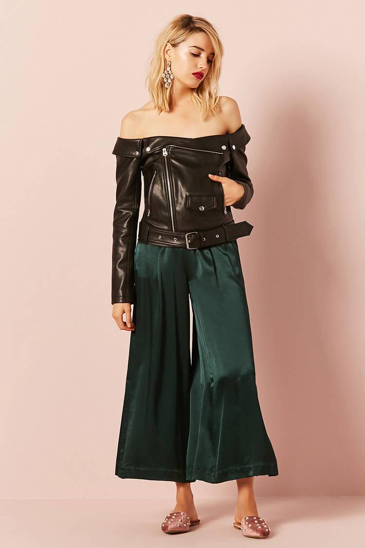 Forever 21 Open Shoulder Moto Jacket In Black Lyst Gallery