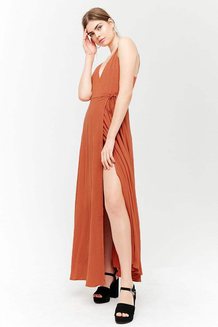 rust orange wrap dress