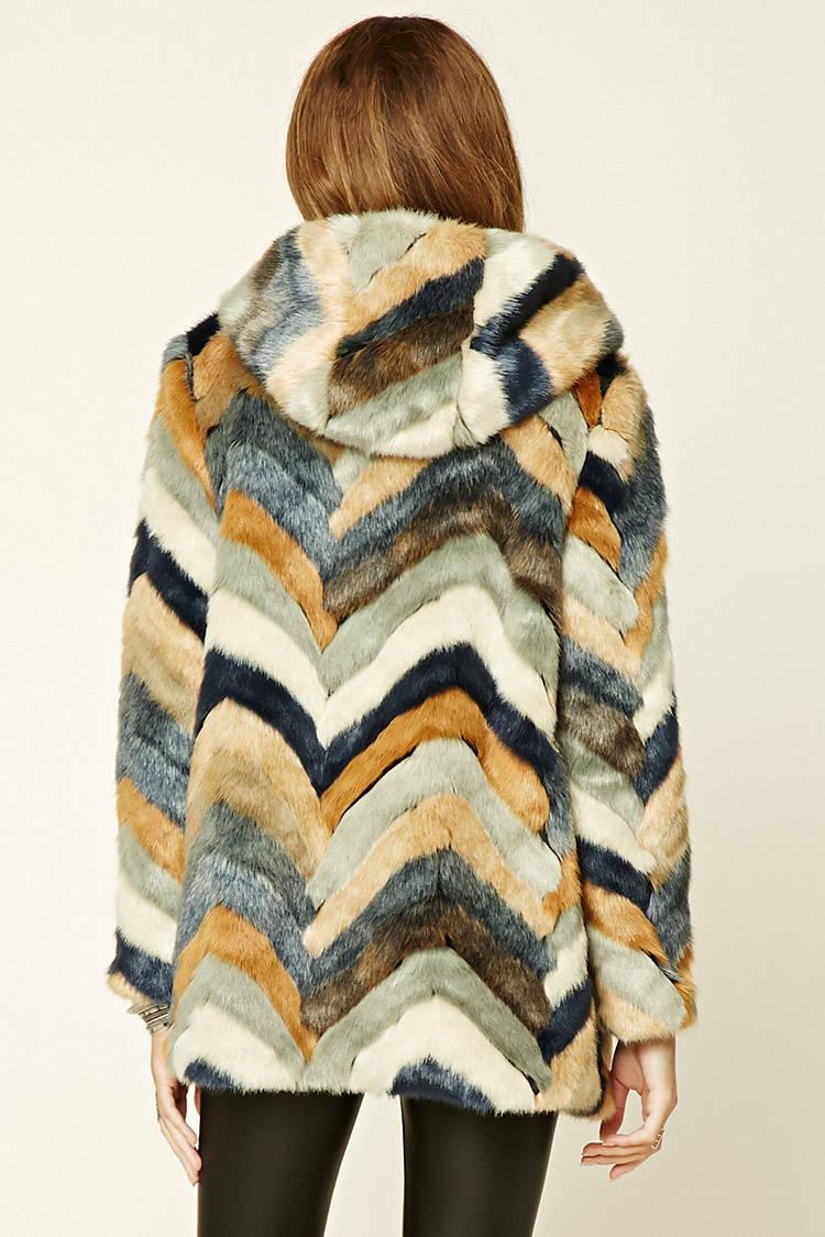 chevron faux fur jacket