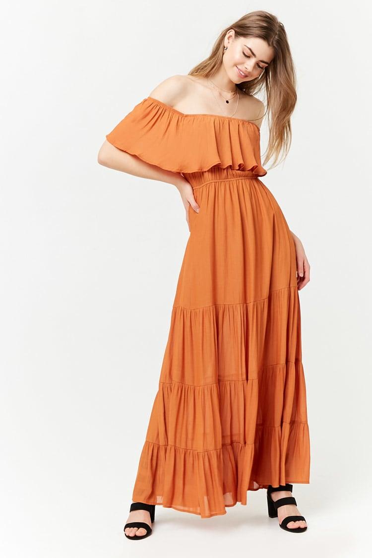 Forever 21 Synthetic Off-the-shoulder Maxi Dress in Amber (Orange ...