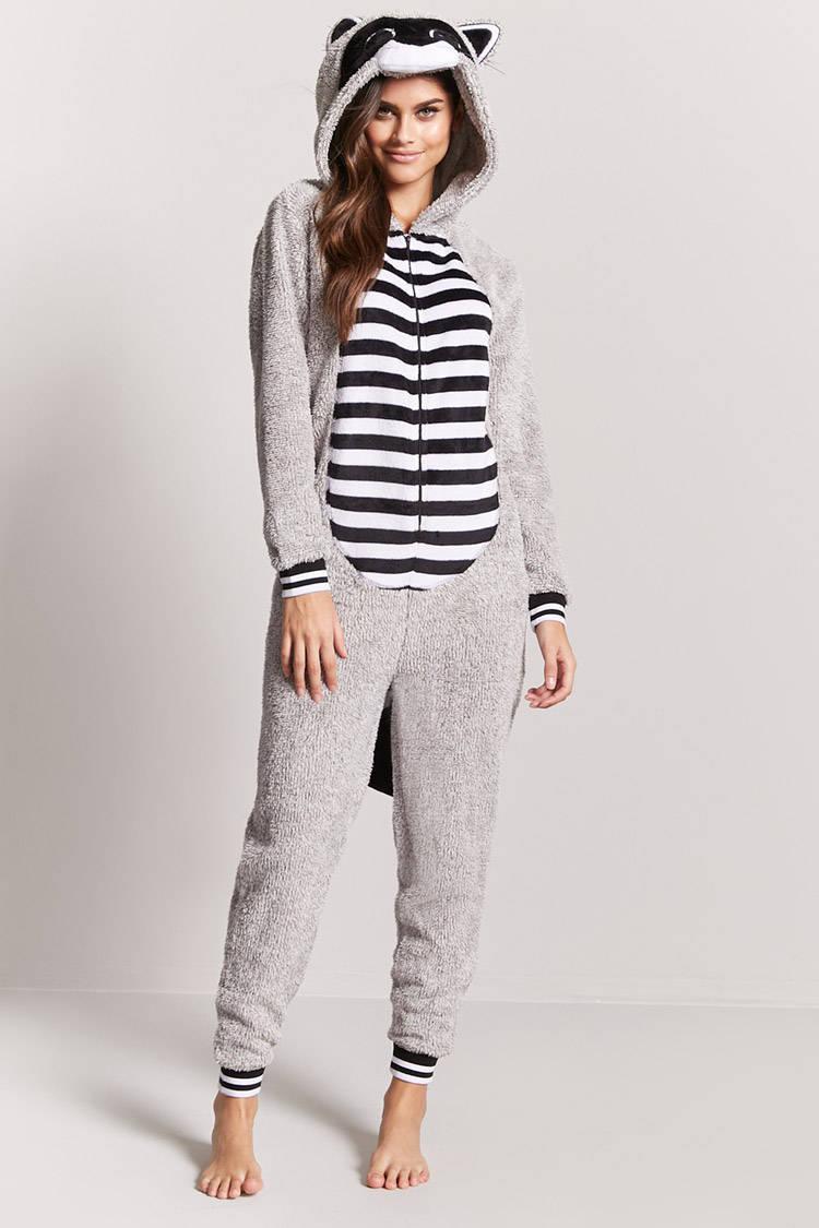 Forever 21 Synthetic Plush Raccoon Pajama Onesie in Grey/Black (Gray) - Lyst