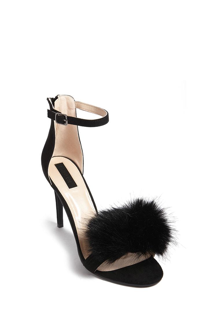 black fur strap heels