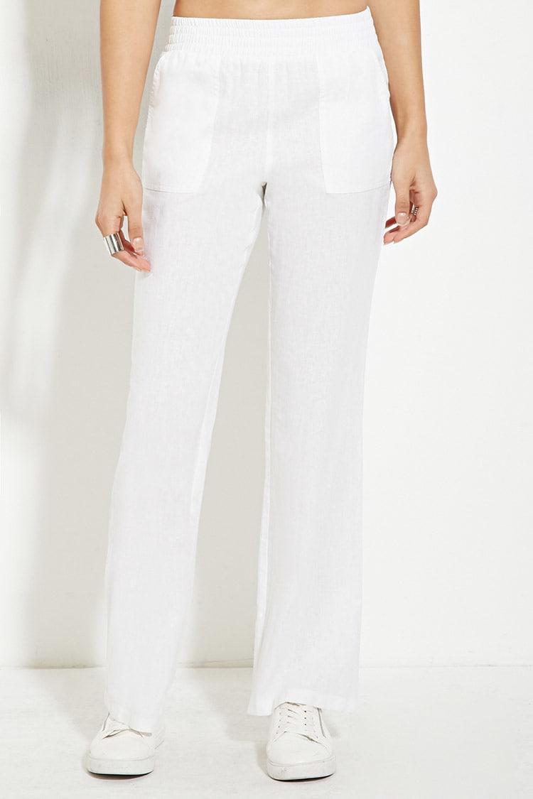 Forever 21 Wide-leg Linen Pants in White - Lyst