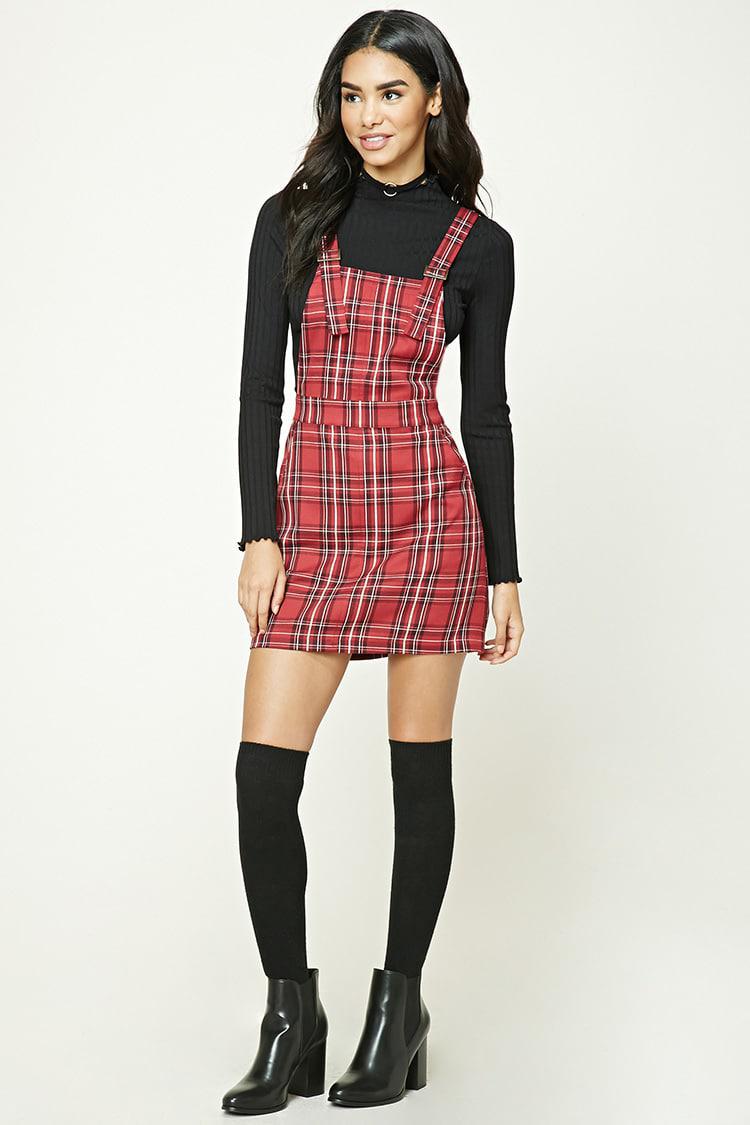 Forever 21 Synthetic Plaid Overall Dress | Lyst
