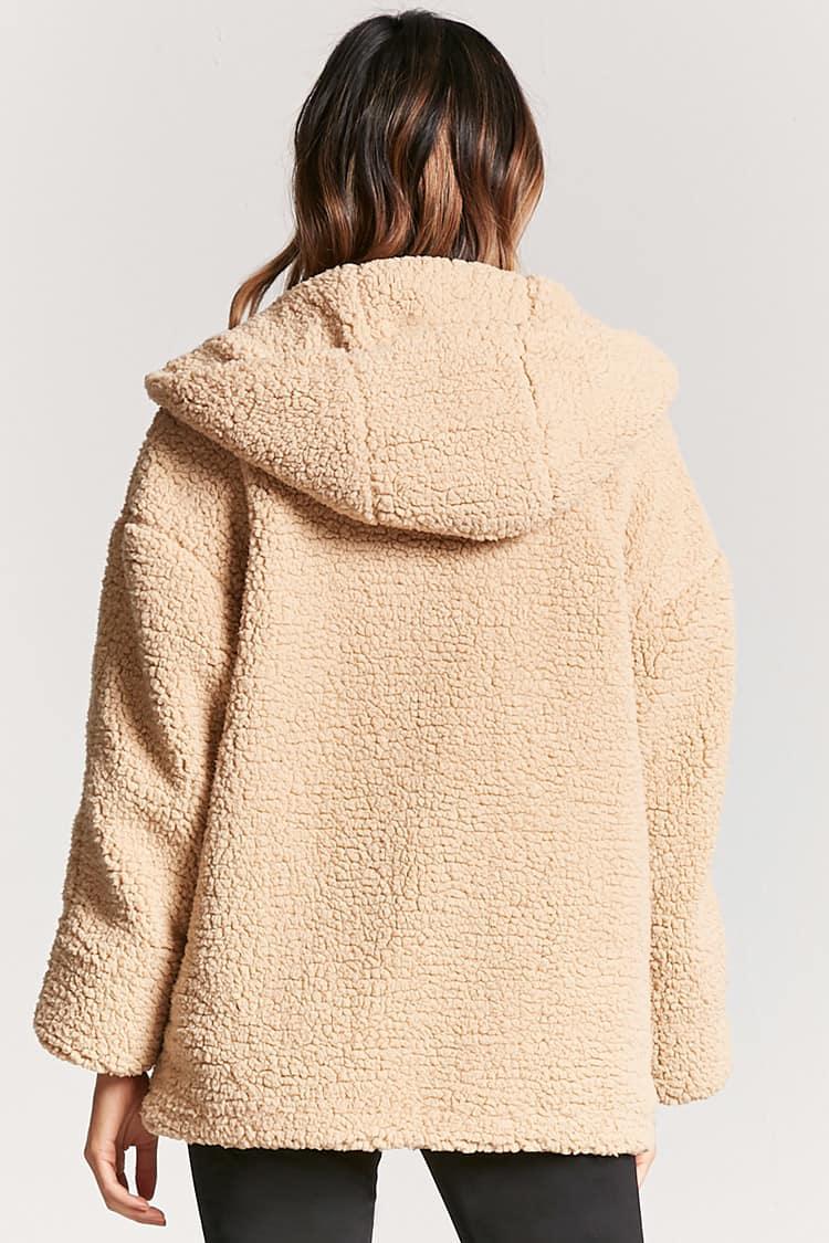 Forever 21 Synthetic Hooded Faux Shearling Jacket - Lyst