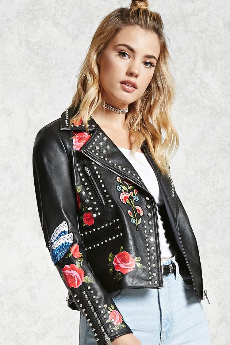 floral studded leather jacket