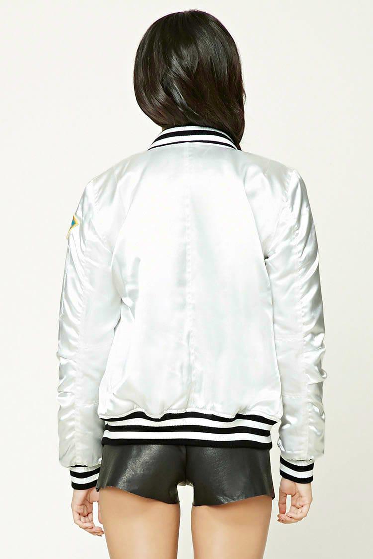 white satin bomber jacket