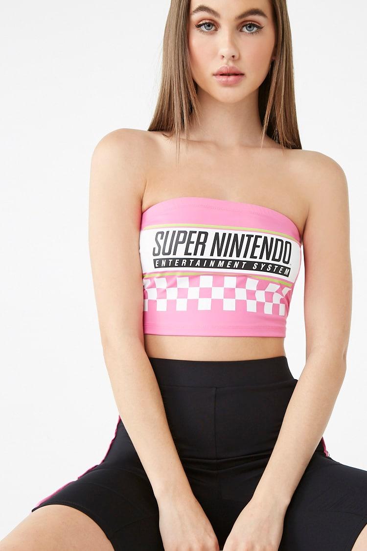Forever 21 Synthetic Super Nintendo Graphic Tube Top , Pink/white | Lyst  Canada