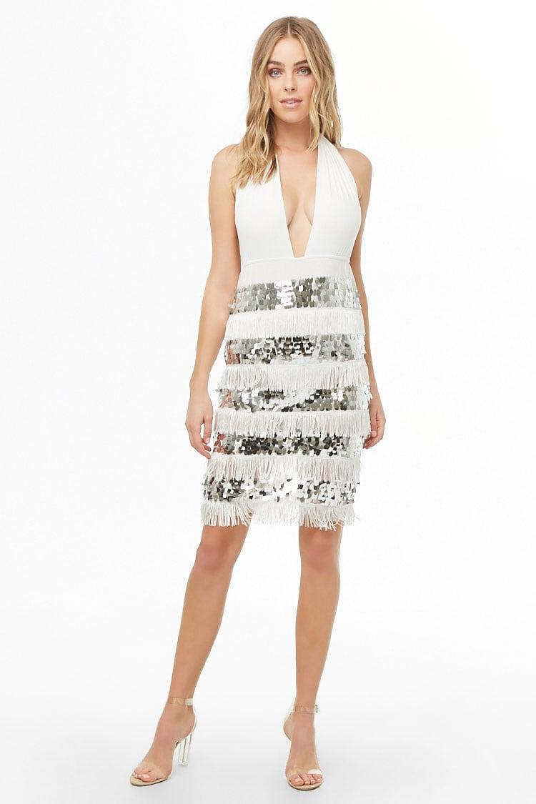 white sequin halter dress