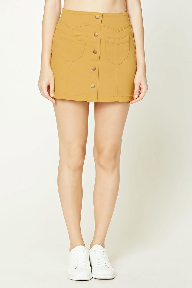 Forever 21 Button-front Denim Skirt in Mustard (Yellow) - Lyst