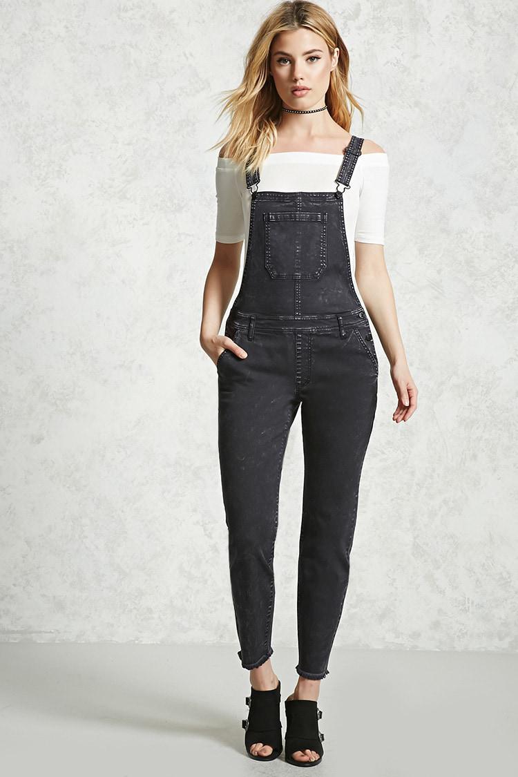 Forever 21 Faded Denim Overalls in Black - Lyst