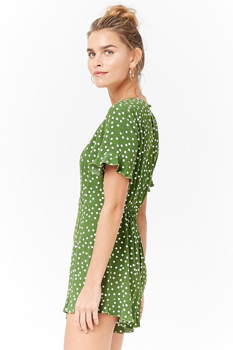 green and white polka dot jumpsuit