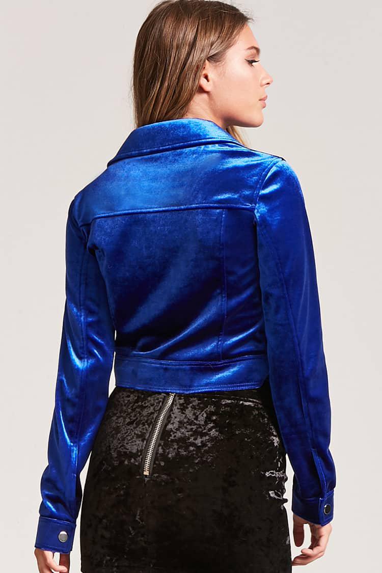 Lyst Forever 21 Snap On Velvet Jacket In Blue Gallery