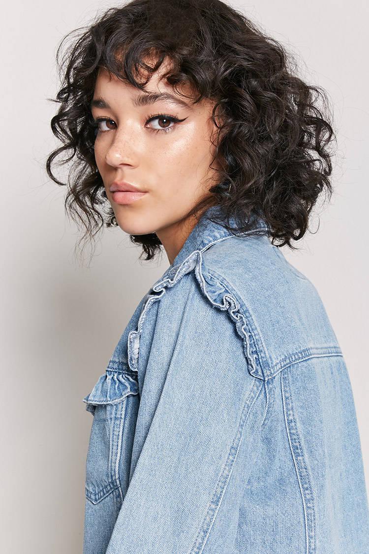 Forever 21 Ruffle-trim Denim Jacket in 