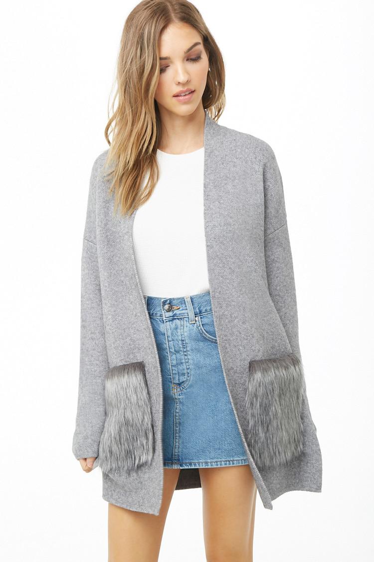 grey fur cardigan