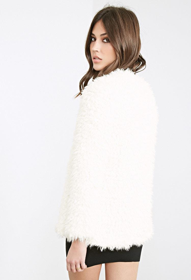 Forever 21 Synthetic Collarless Faux Shearling Coat in ...