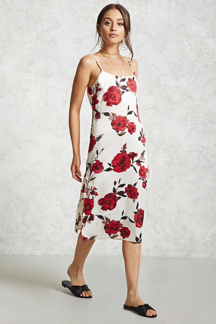 Forever 21 Satin Rose Print Slip Dress 