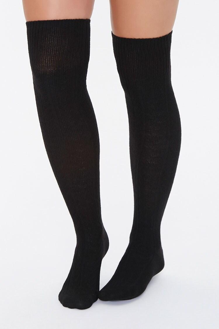 Forever 21 Synthetic Cable Knit Overtheknee Socks in Black Lyst