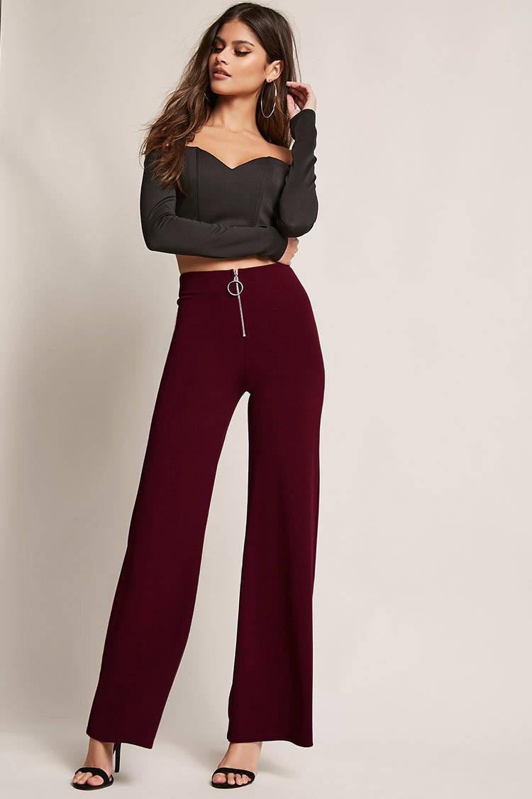 Synthetic Zip-front Palazzo Pants 