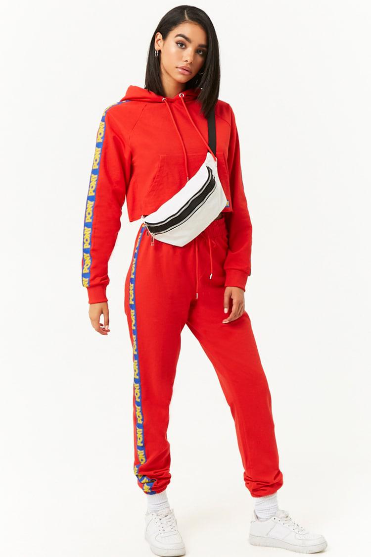 blue and red joggers