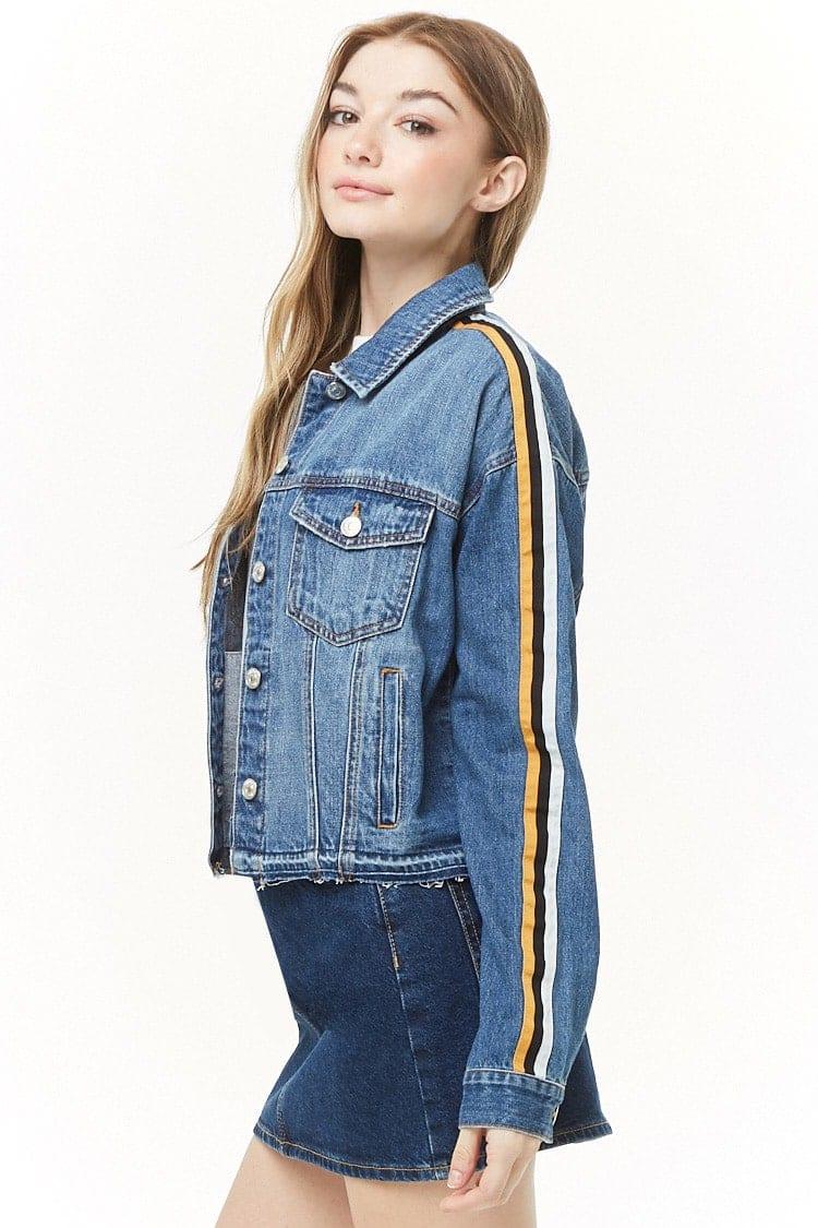 denim jacket striped sleeve