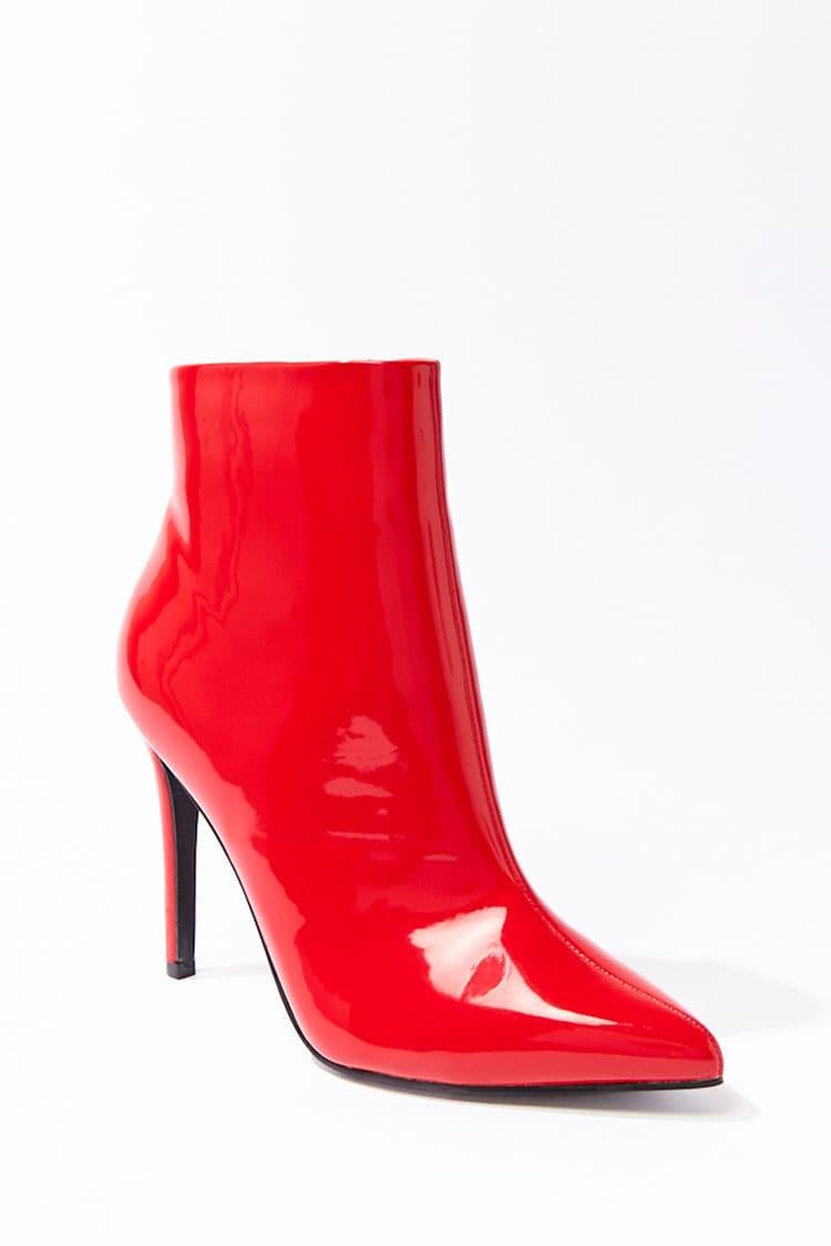 red patent leather booties