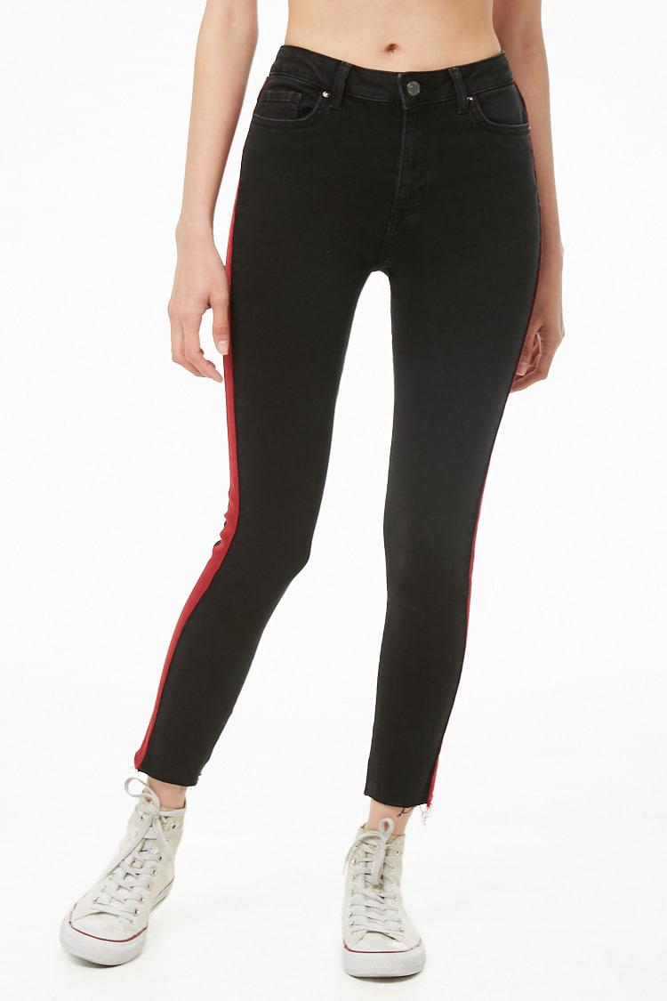Forever 21 Denim Side-striped Skinny Jeans in Black/Red (Black) - Lyst