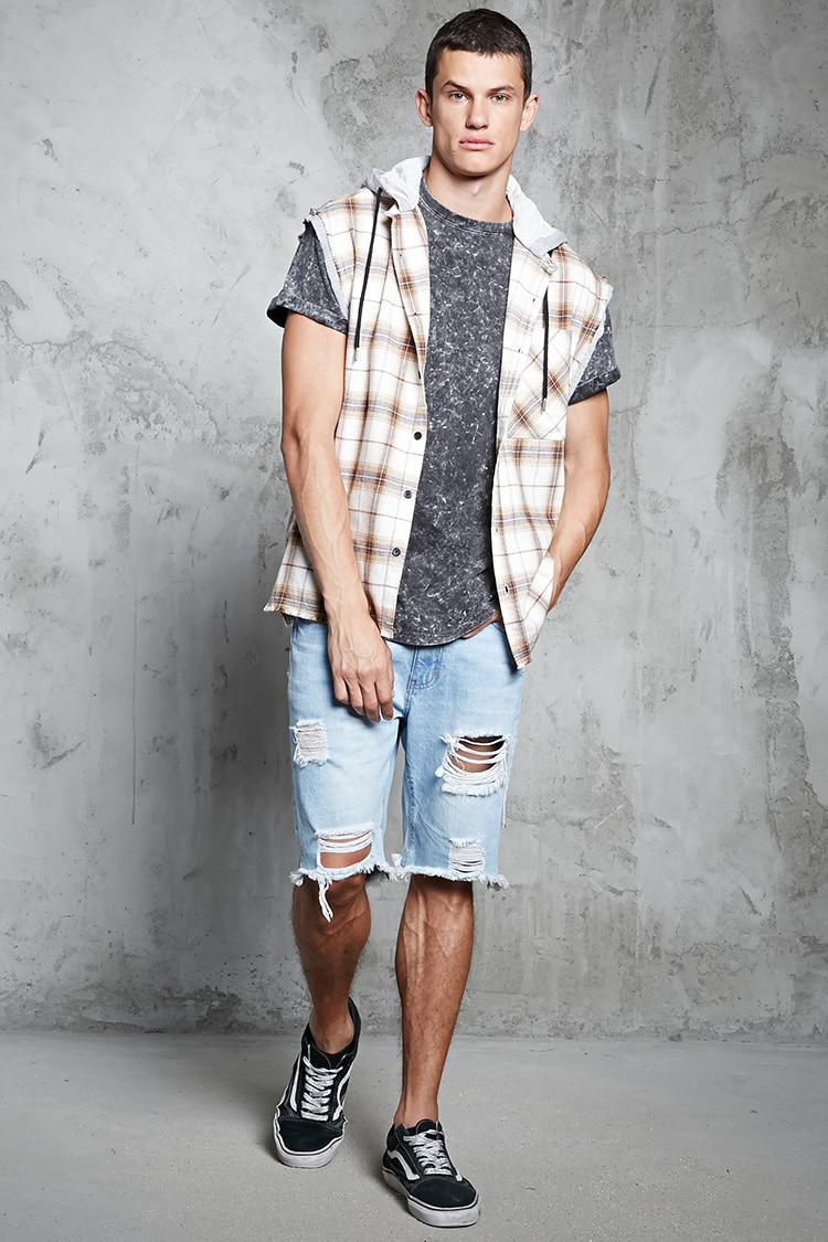 Sleeveless Hooded Flannel Shirt for Men 
