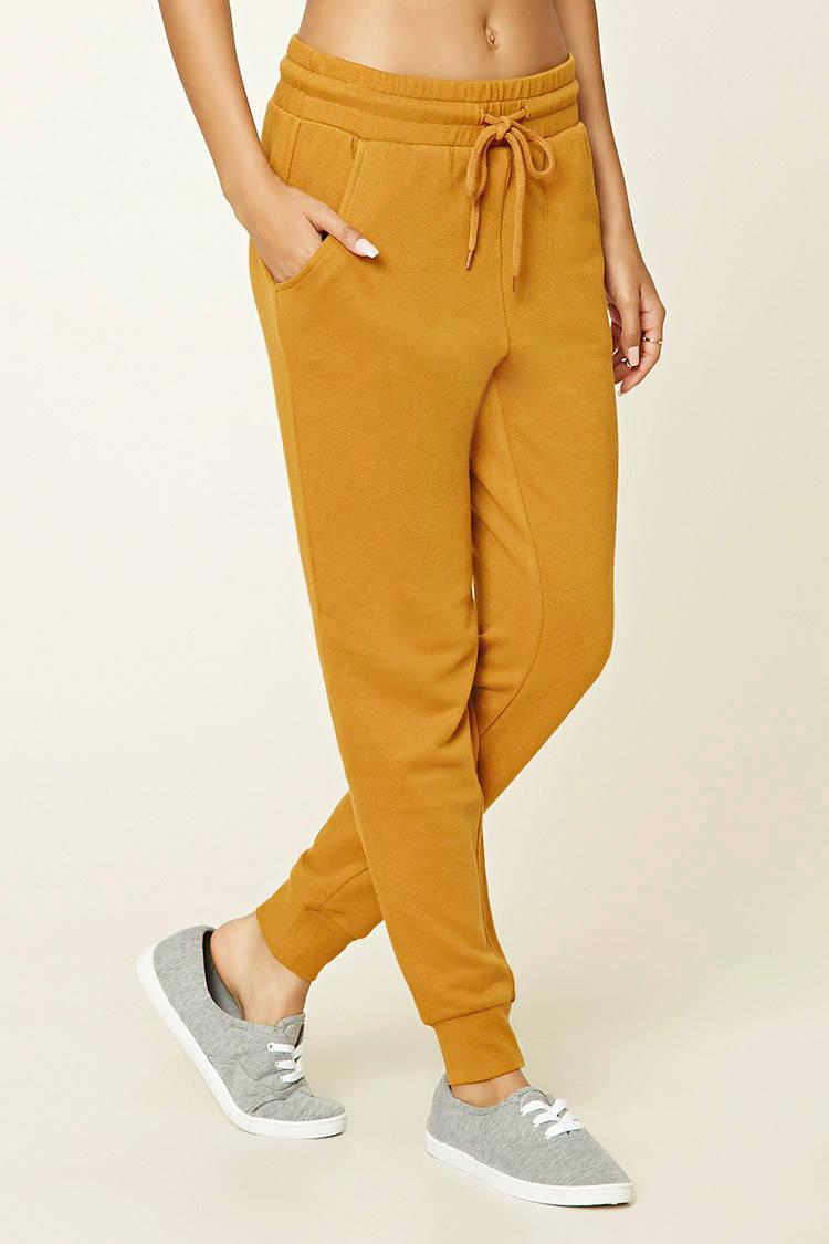 Forever 21 Cotton French Terry Knit Sweatpants in Yellow - Lyst