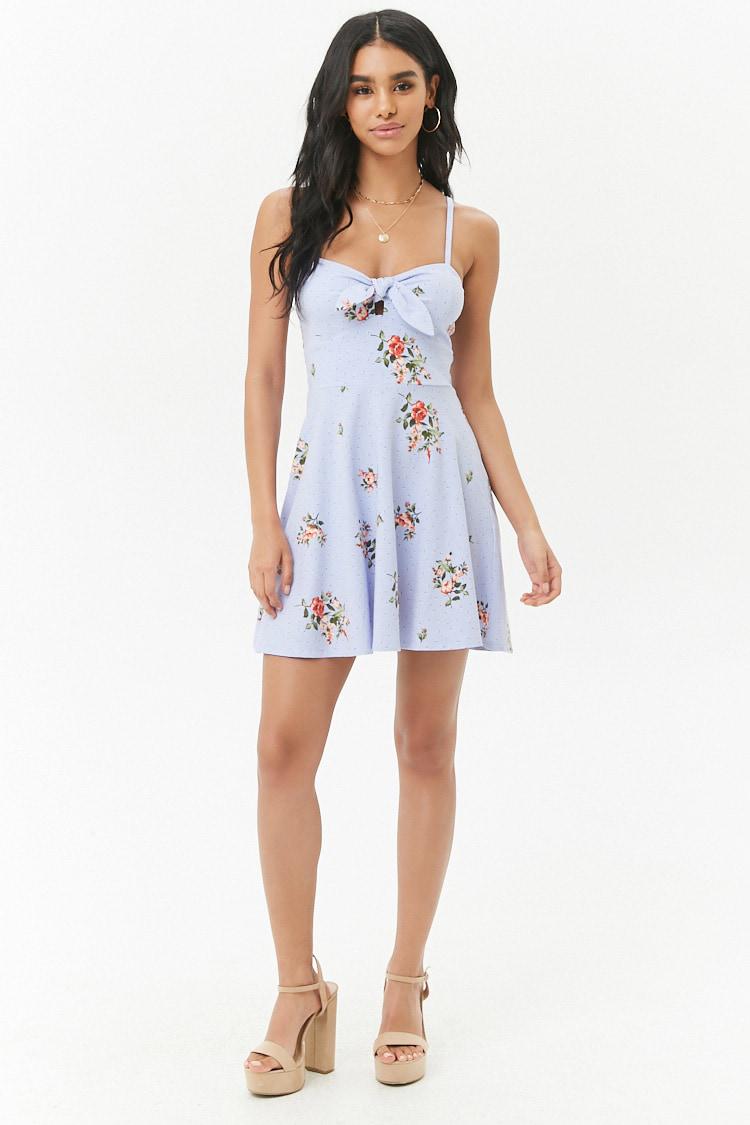 floral tie front fit and flare dress