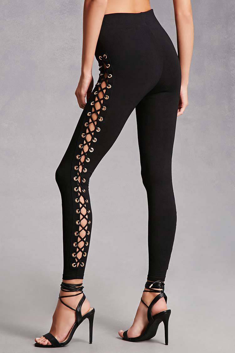 Cotton Lace-up Grommet Leggings 