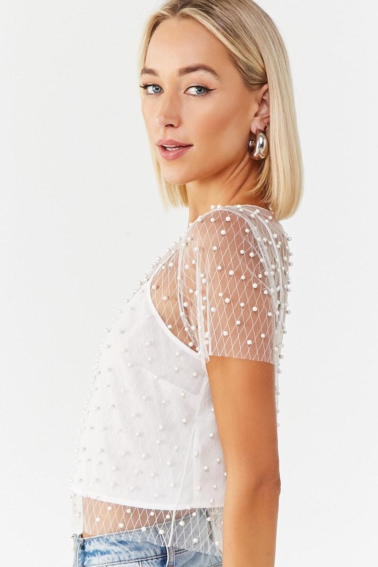 sheer top with pearls