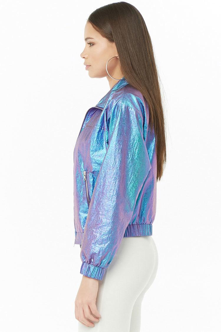 Forever 21 Synthetic Iridescent Zip-front Windbreaker in Blue | Lyst