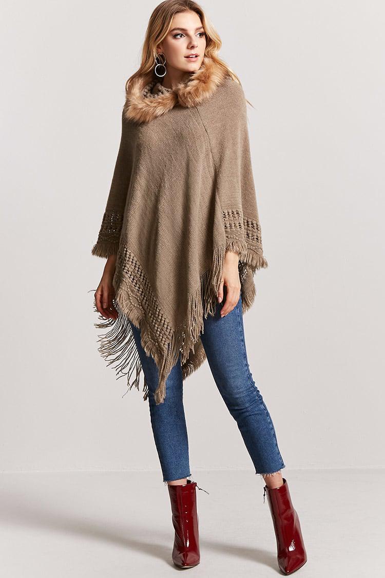 hooded poncho sweater women's