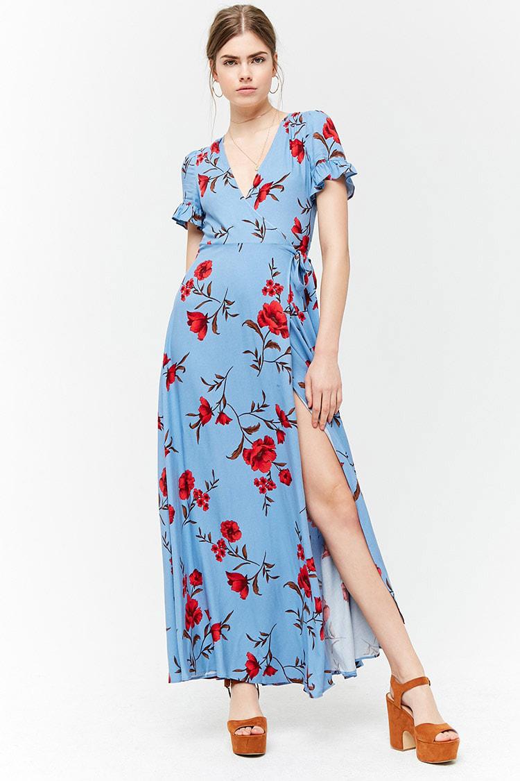 blue red floral dress