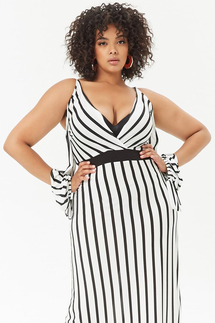 plus size striped dress black and white