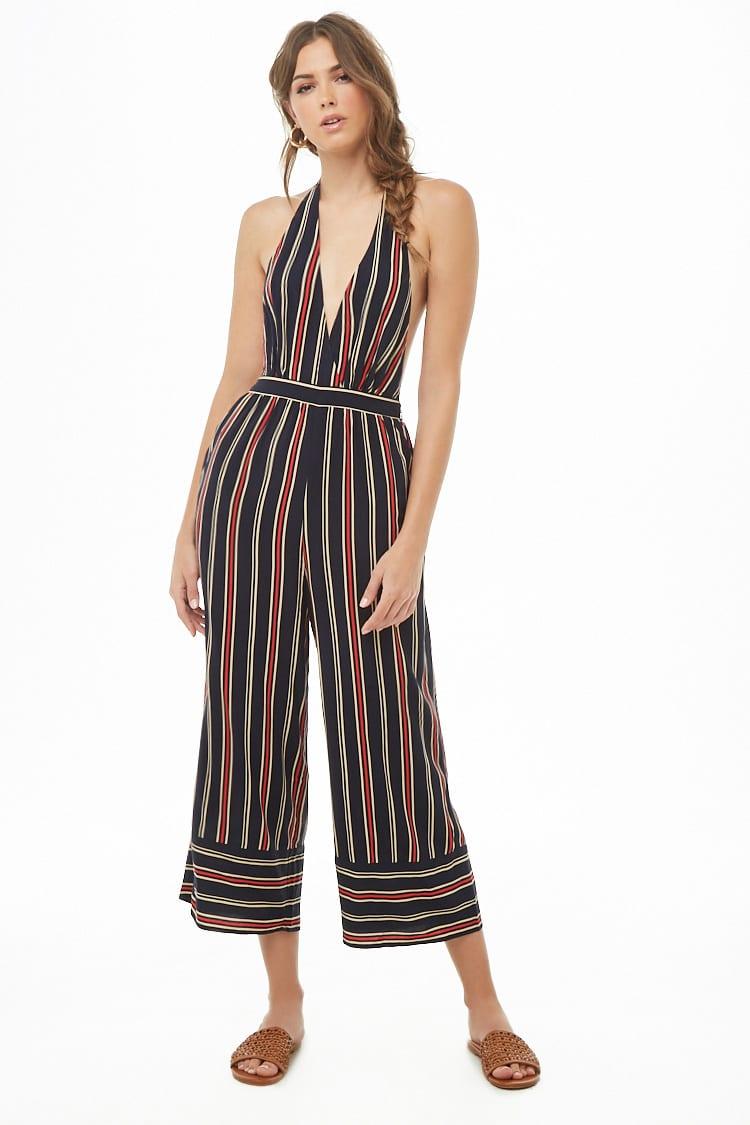 Striped halter jumpsuit Clearance