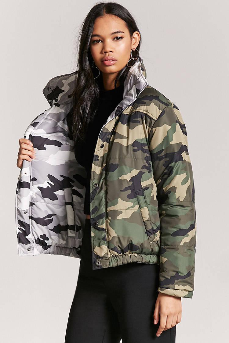 Forever 21 Synthetic Reversible Camo Print Puffer Jacket in White/Grey  (Gray) - Lyst