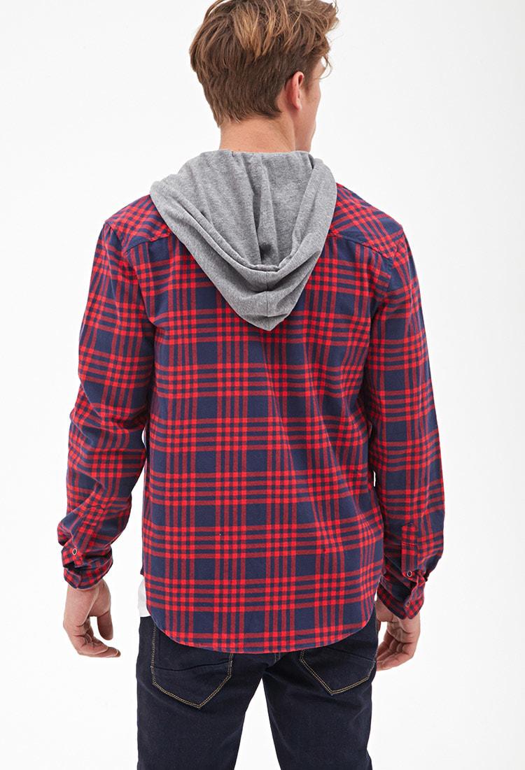 Download Forever 21 Flannel Hoodie Jacket in Red for Men - Lyst