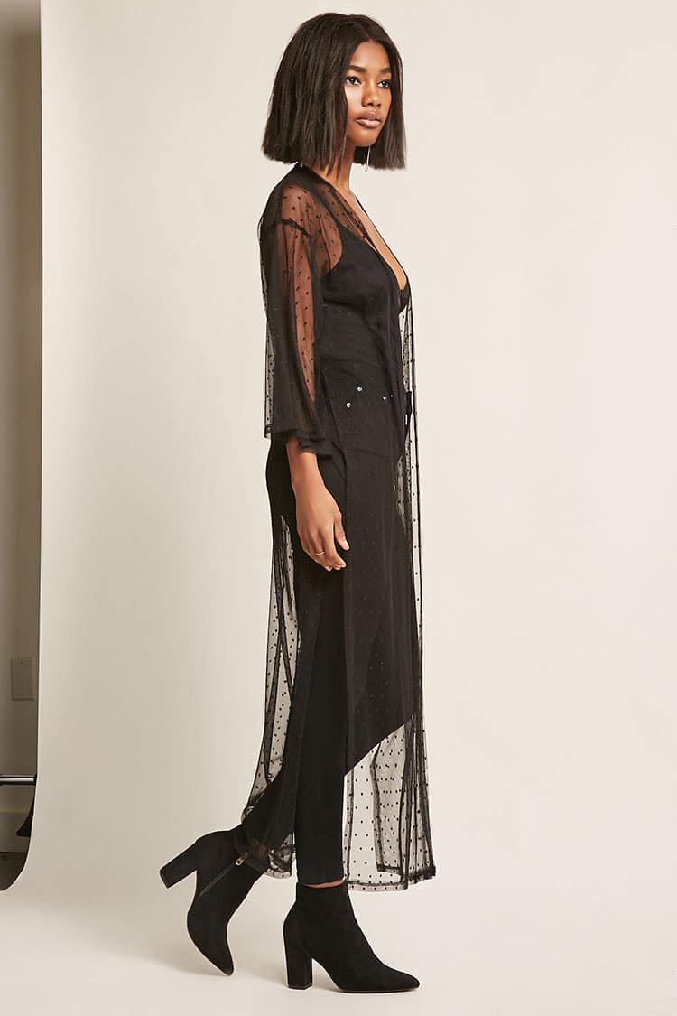 Sheer Polka Dot Duster Cardigan 