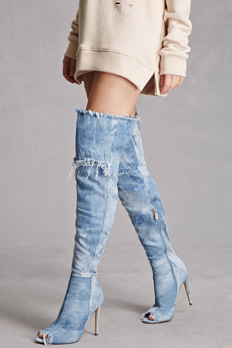 denim heel boots