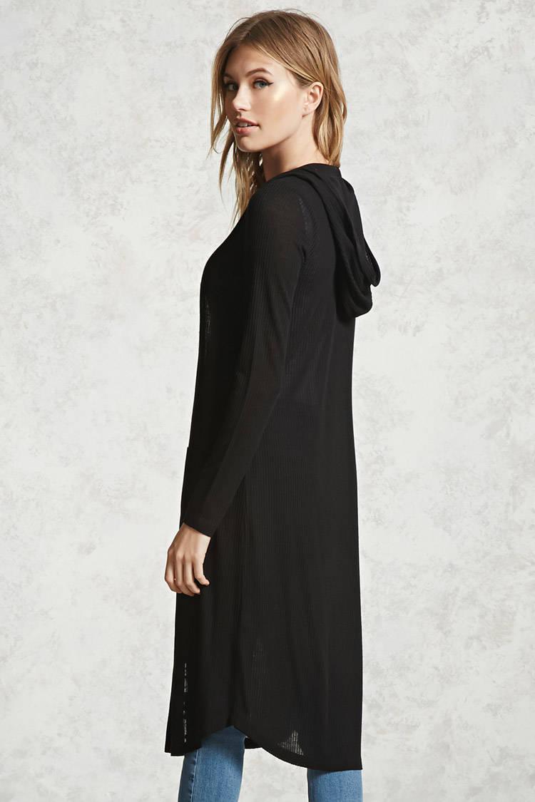 Ribbed Hooded Cardigan in Black 